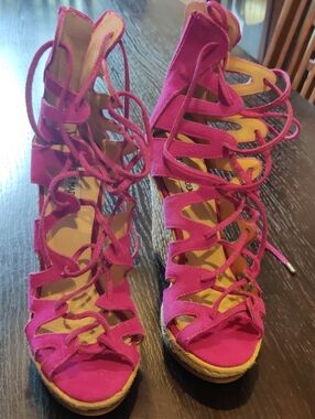 Steve Madden Hot Pink Lace-Up Gladiator Espadrille Sandals